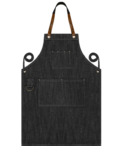 [UNI17049] Custom Full Vintage Denim Apron - Charcoal Black