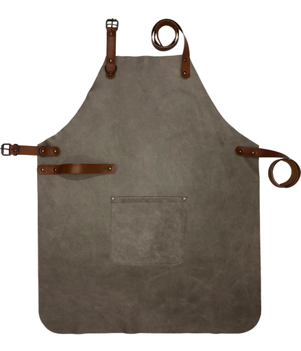 [UNI21611] Custom Full Leather Apron - Stone
