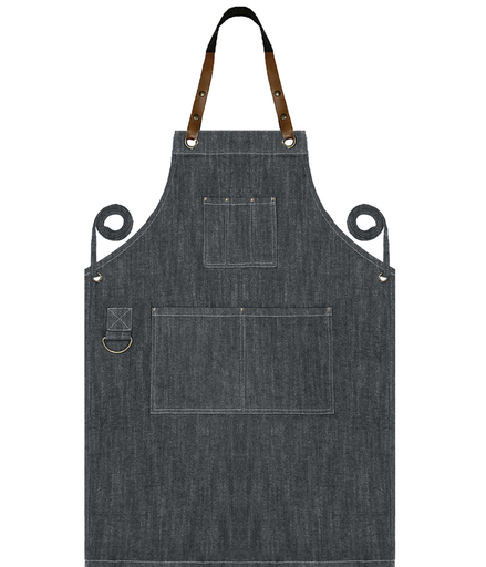[UNI47524] Custom Full Vintage Denim Apron - Grey Denim